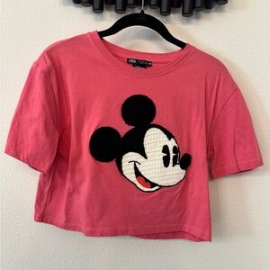 Zara Women’s cropped Pink Tee with Mickey Design